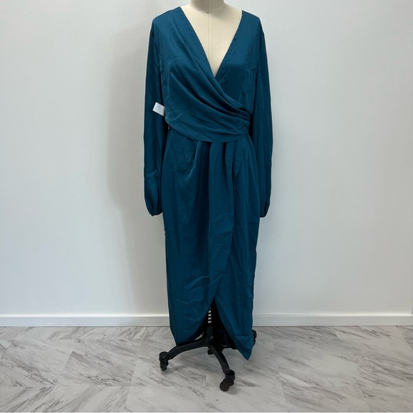 Fame and partners silk blue long sleeve midi dress us14 - Picture 2 of 5